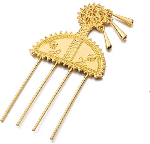 Horquilla etíope joyería de color dorado Peines para el cabello etíope África Horquilla Eritrea Kenia Hair Sticks Habasha Nuevo, Latón