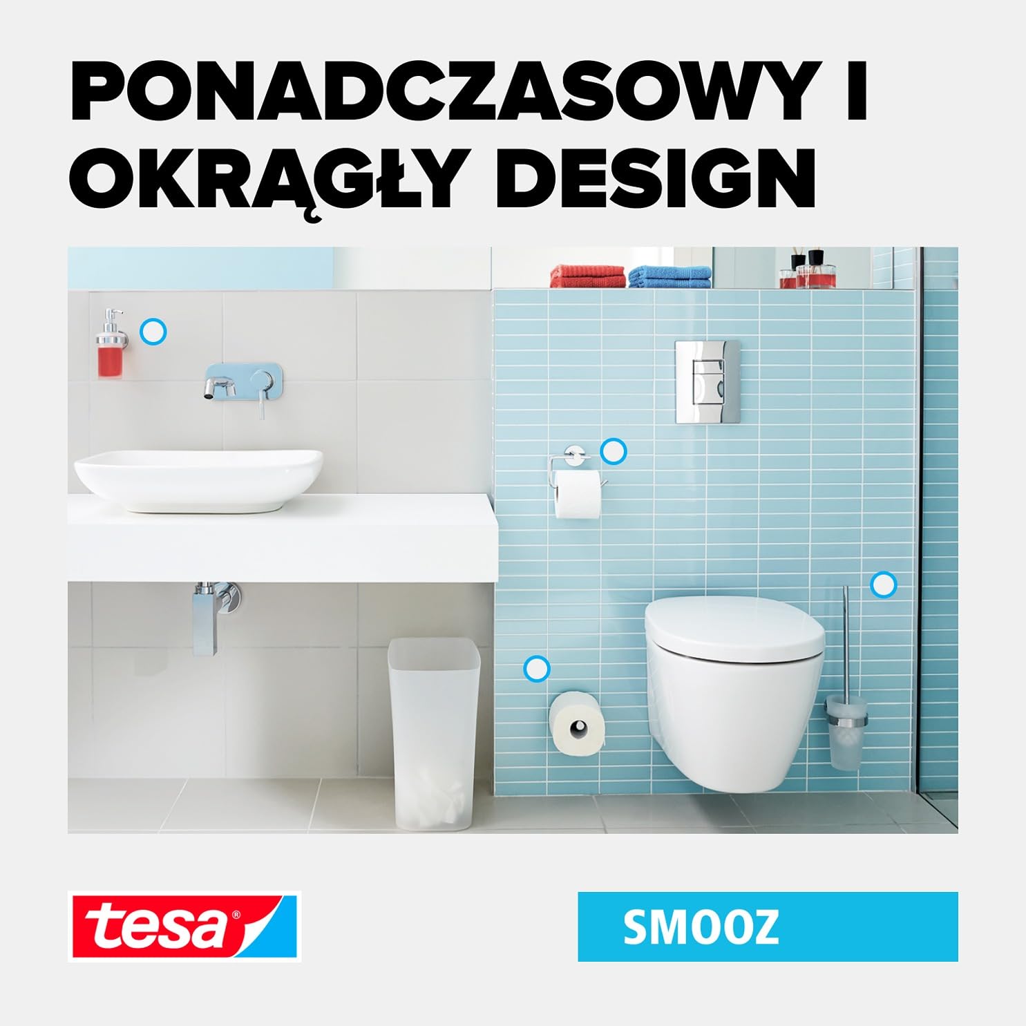 Samoprzylepny dozownik mydła tesa Smooz wykonany z chromowanego na wysoki połysk metalu, o wymiarach 170 mm x 70 mm x 126 mm