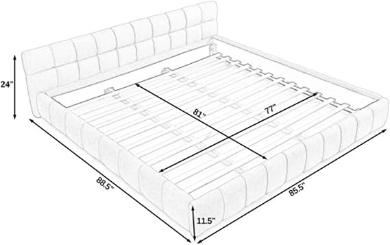 King Bed Frame, Upholstered Platform Bed with Headboard, Chenille Fabric Grounded King Size Platform Bed with Wooden Slats Support, No Box Spring Needed, Noise-Free, Easy Assembly, Beige
