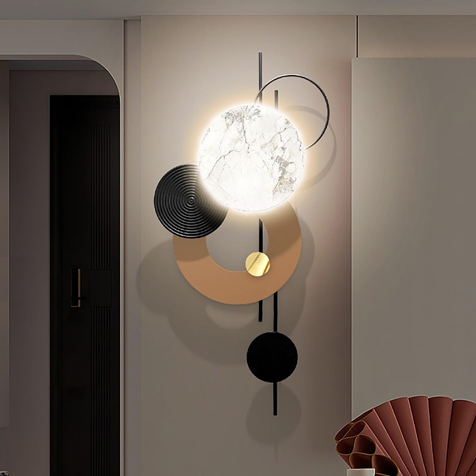 Grande decorazione artistica da parete a LED in metallo 3D, scultura da parete, scultura da appendere, decorazione moderna da parete per soggiorno, corridoio, ingresso