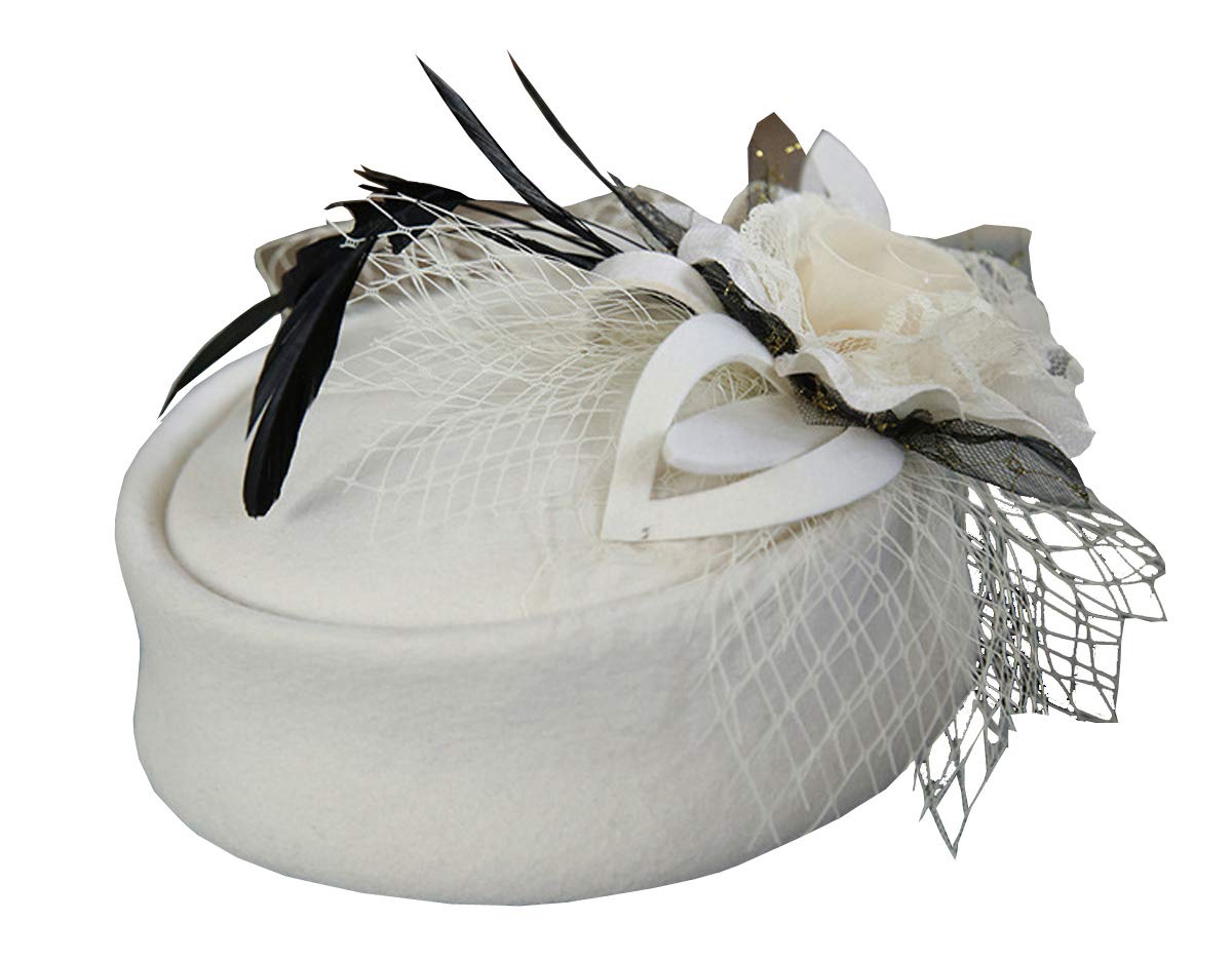 ShelikyPillbox Hat Fascinator Beret Wedding Party Top Hat Church Wool Hat for Women