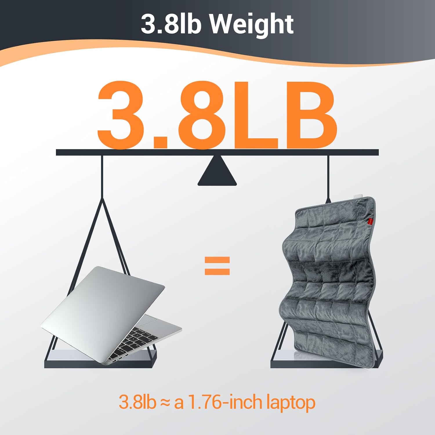 Comparison of heating pad weight to a laptop