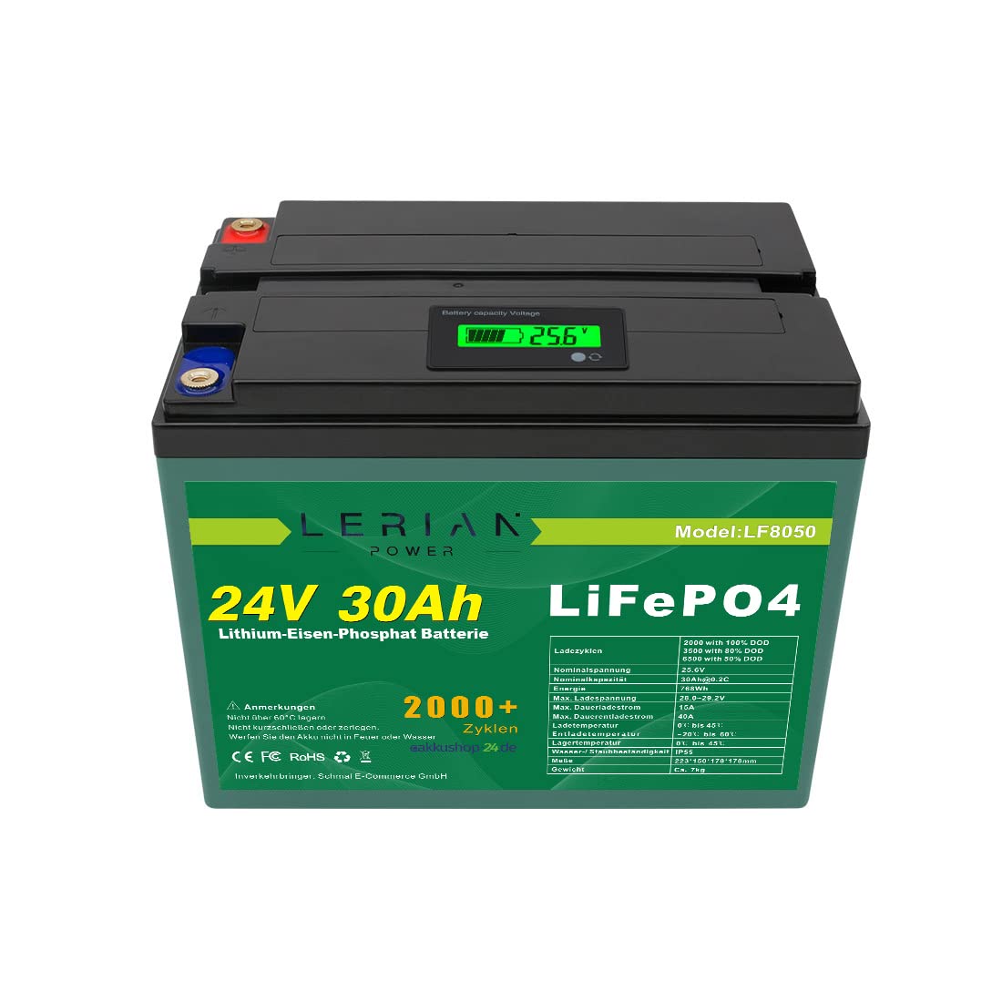 LiFePO4 Batteria 24 V 30 Ah 720 Wh al litio ferro fosfato batteria per campeggio barca