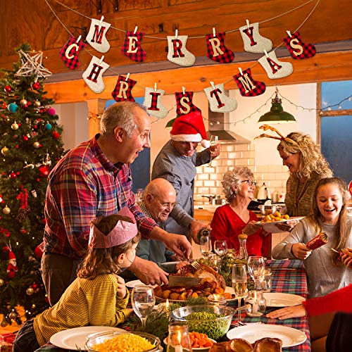 Hallo Merry Christmas Burlap Banner-Sock Shaped Christmas Decoration,Outdoor Indoor Hanging Decor,Rustic Christmas Decorations For Mantle Fireplace,Xmas Party Supplies Decoration #TOP4