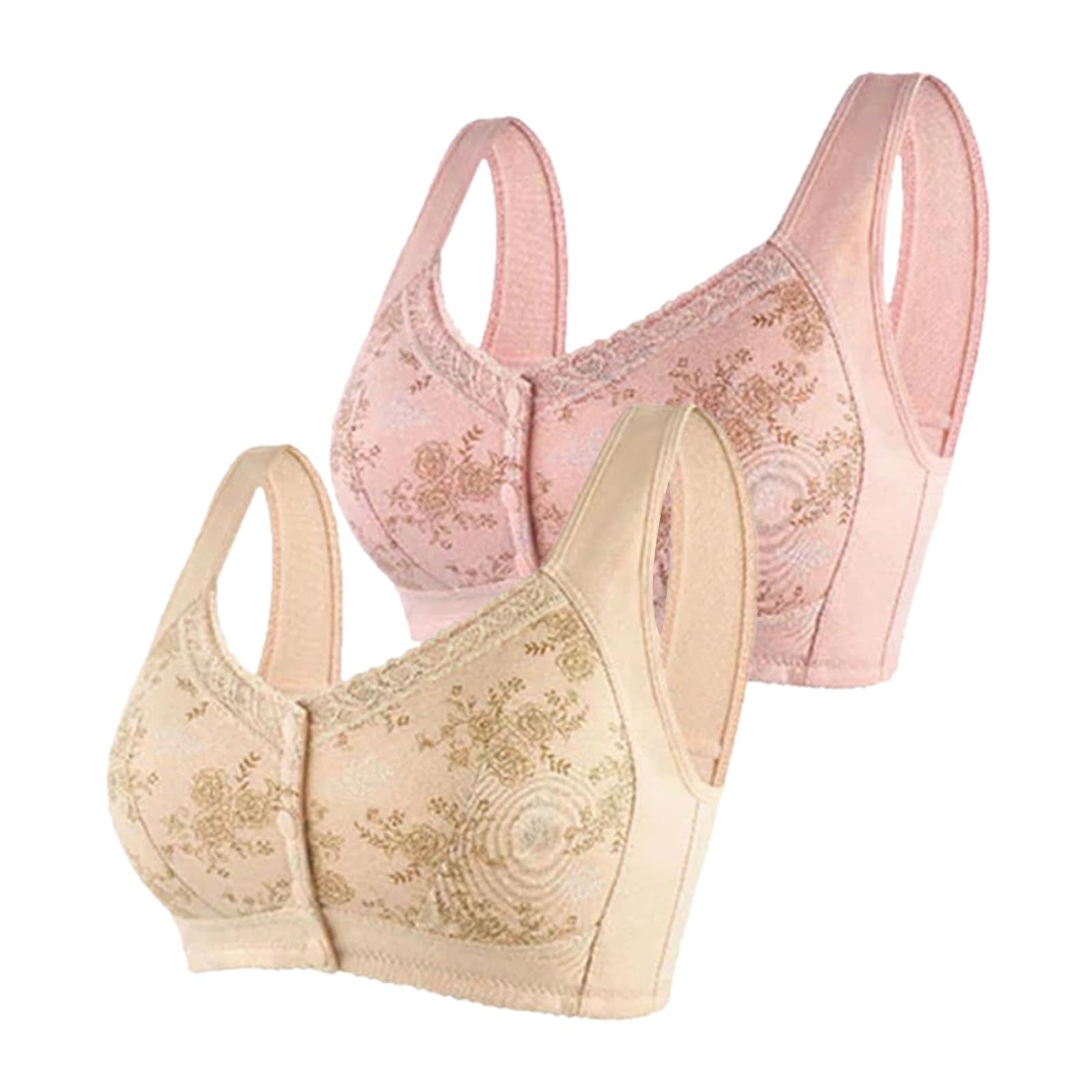 NHNKB Bra Closure Front with Push Up Bustier Women's Large Breasts Lace 2 Pieces Women's Comfortable Large Size Front Open Button Medium and Older Collecting No Steel Ring Comfortable and Lift