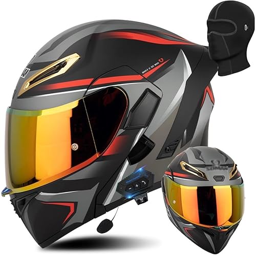 AAREG Unisex Adult Flip-Up Motorcycle Helmet, Carbon Fiber, Anti-Fog Visor, Aerodynamic Design, Integrated Bluetooth, DOT Approved, Sizes S-XXL
