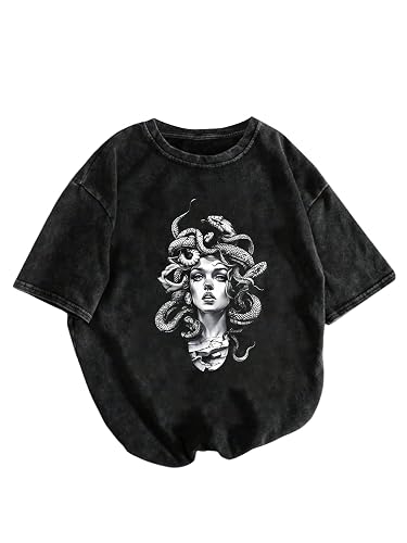 SOLY HUX Women's Graphic Tees Grunge Vintage T Shirts Summer Tops | Short Sleeve, Hip Hop, Streetwear Outfit - Large - Black Graphic