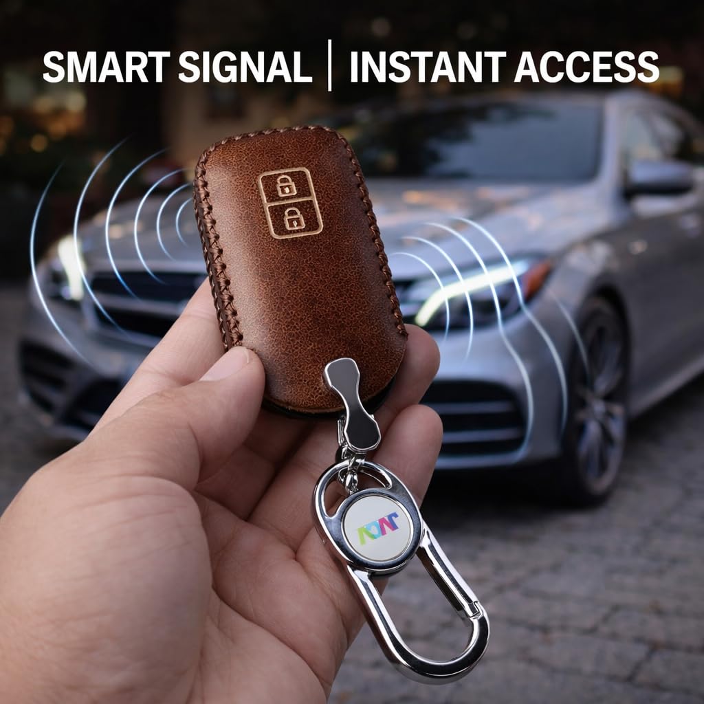 JVCV® Car Styling Soft Handmade Leather Key Cover Compatible with Suzuki Jimny Fronx Grand Vitara Victoris Baleno XL6 Swift Ertiga, Dzire Urban Cruiser Glanza, Hyryder (2 Button Smart Key, Brown) 2