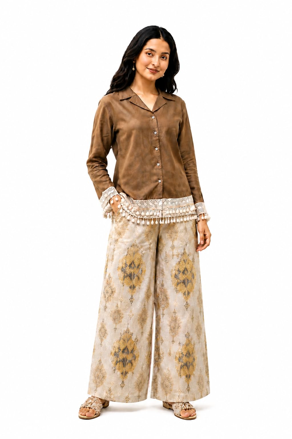 Women Rayon Silk Printed Work Co-Ord Set Collor Neck & 3/4 Sleeve for Women Lightweight & Breathable Fabric-image-9