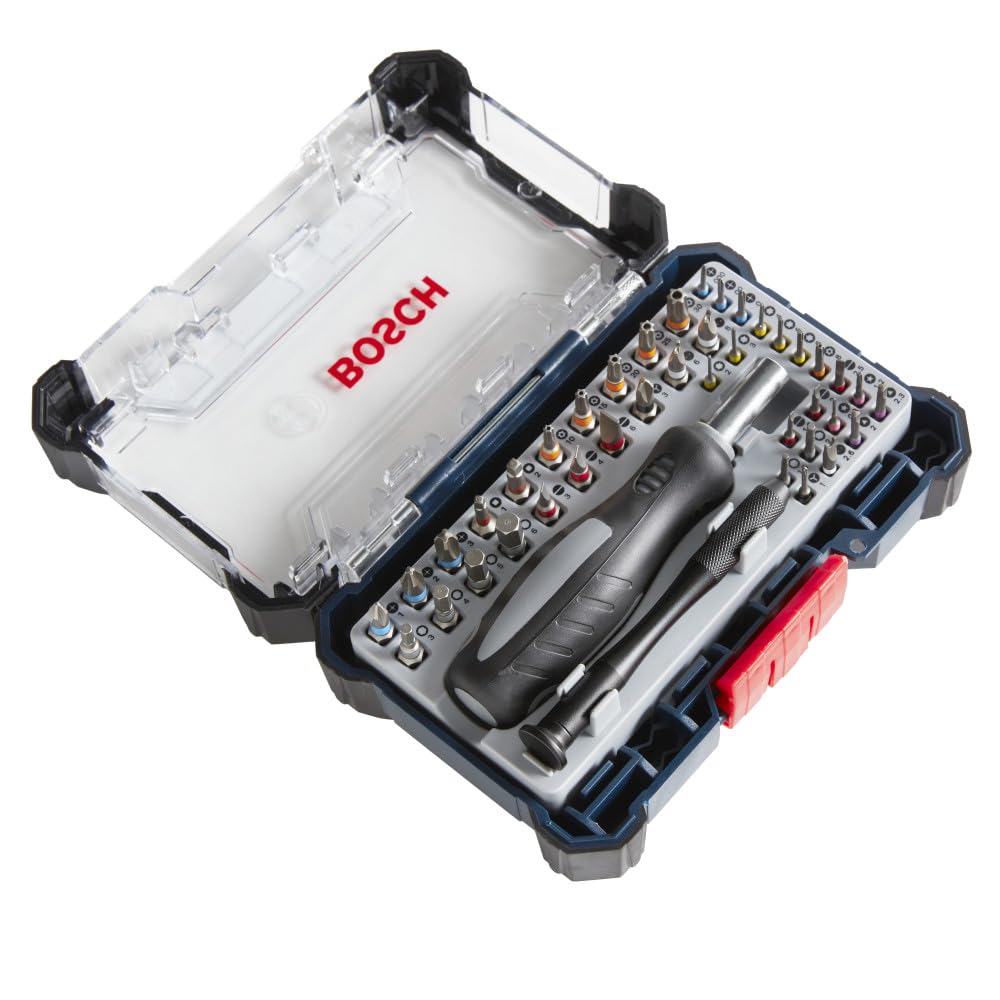 BOSCH PB4042 Lot de 42 embouts de tournevis de précision extra durs pour réparation standard et électronique | Comprend des embouts Phillips, Torx, hexagonaux et spéciaux avec deux poignées