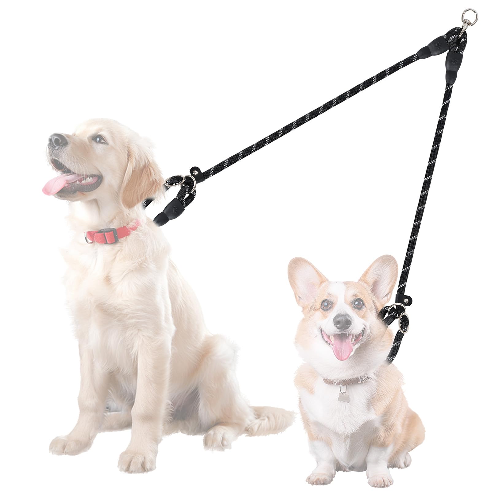 Two Point Control Dog Leash, Works with No Pull Harnesses, No Tangle Dog Training Leashes, Non Pull Padded and Reflective Walking Lead, Converts to