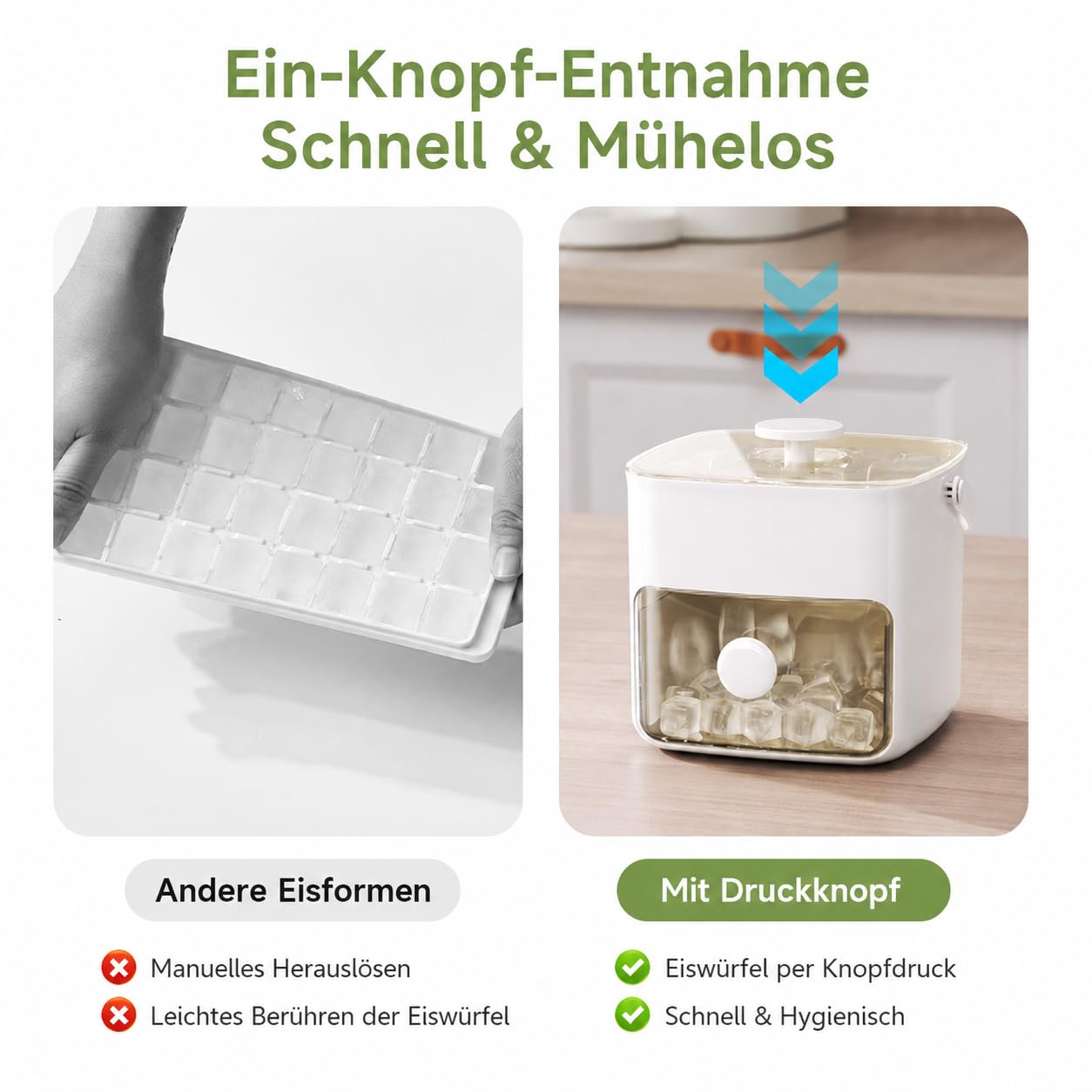 Tragbarer EiswüRfelbereiter Mit Deckel & Aufbewahrungsbox, 48 EiswüRfel, Behalter, Doppellagig, Schnelleis Mit Nureinemknopfdruck, FüR Camping, Roadtrips Oder Gartenpartys (Blau+Isoliertasche)