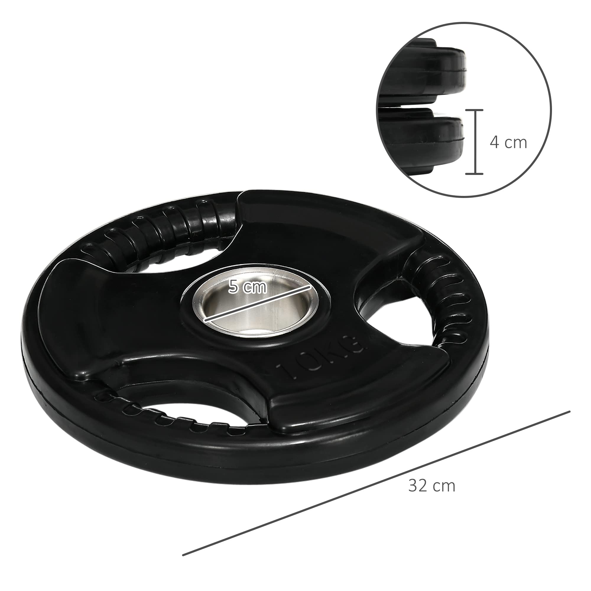 SPORTNOW Hantelscheiben 2er-Set, Tri-Grip gummierte Olympiascheiben, bodenschonender Gewichtsscheiben mit 5 cm Bohrung, drei Griffen, für Gewichtheben, Krafttraining