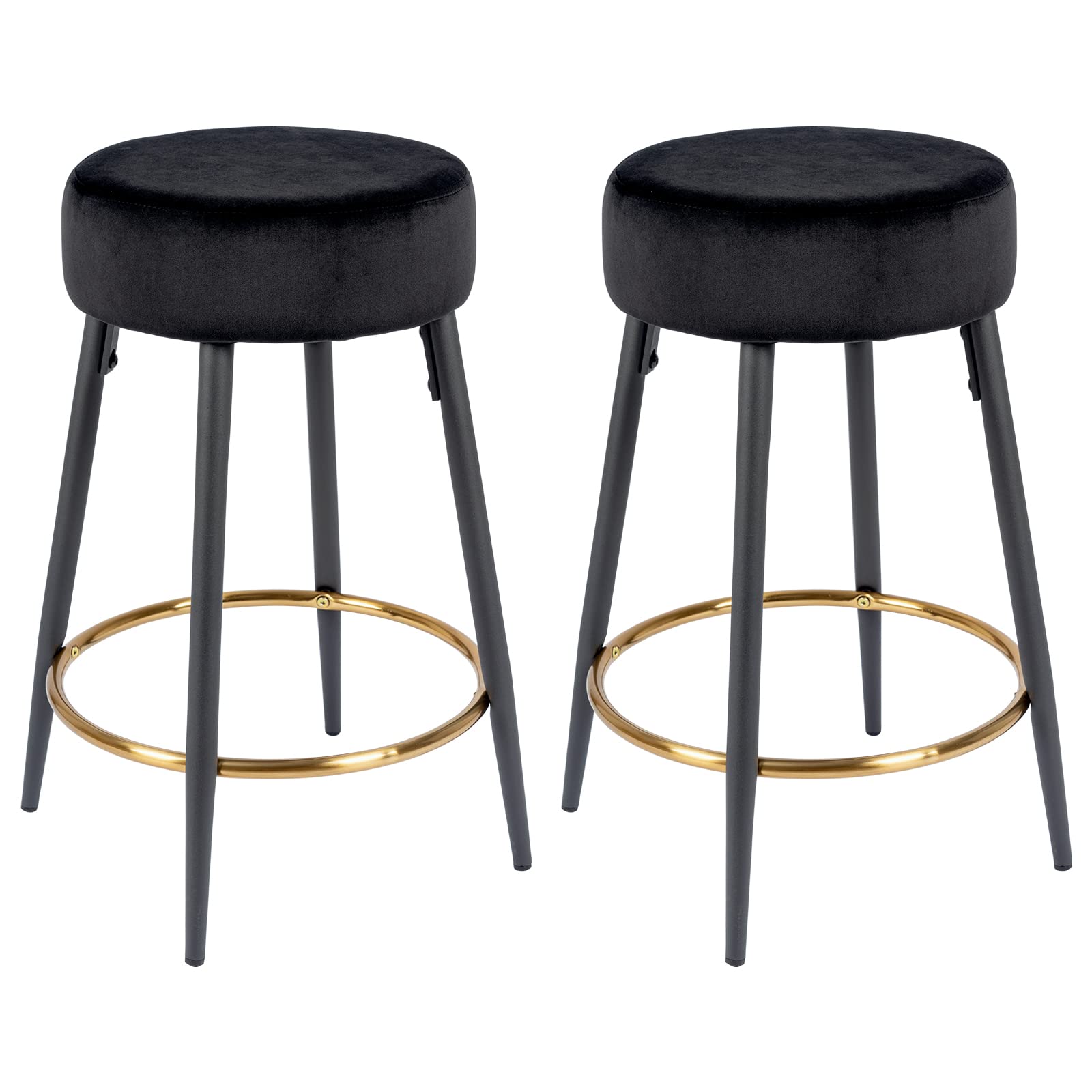 DUHOME Counter Height Bar Stools Set of 2, Velvet Kitchen Stools Upholstered Dining Chair Stools 24 Inches Height with Golden Footrest for Kitchen Island Coffee Shop Bar Home Balcony, Black