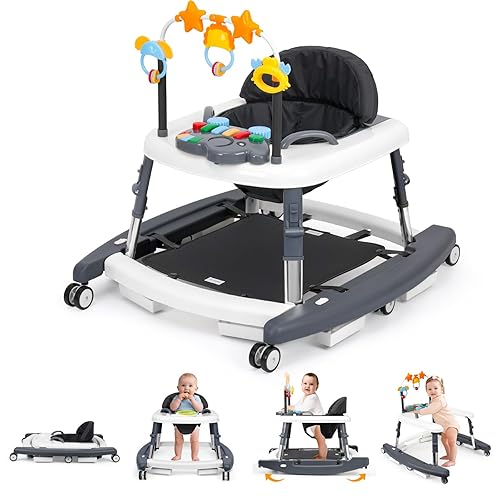 Andador plegable 5 en 1 con música y luces con 5 alturas ajustables, andador para bebés con ruedas y gorila combo portátil, andador infantil para