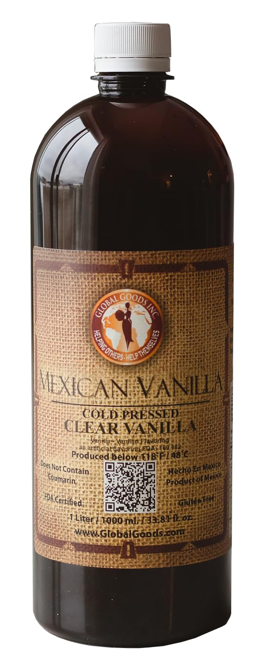 Pure Clear Mexican Vanilla Extract (33.81 fl oz) Gluten-Free, Coumarin-Free Vanilla for Baking, Cakes, Cookies, Coffee & Desserts  Cold Pressed, Natural Vanilla