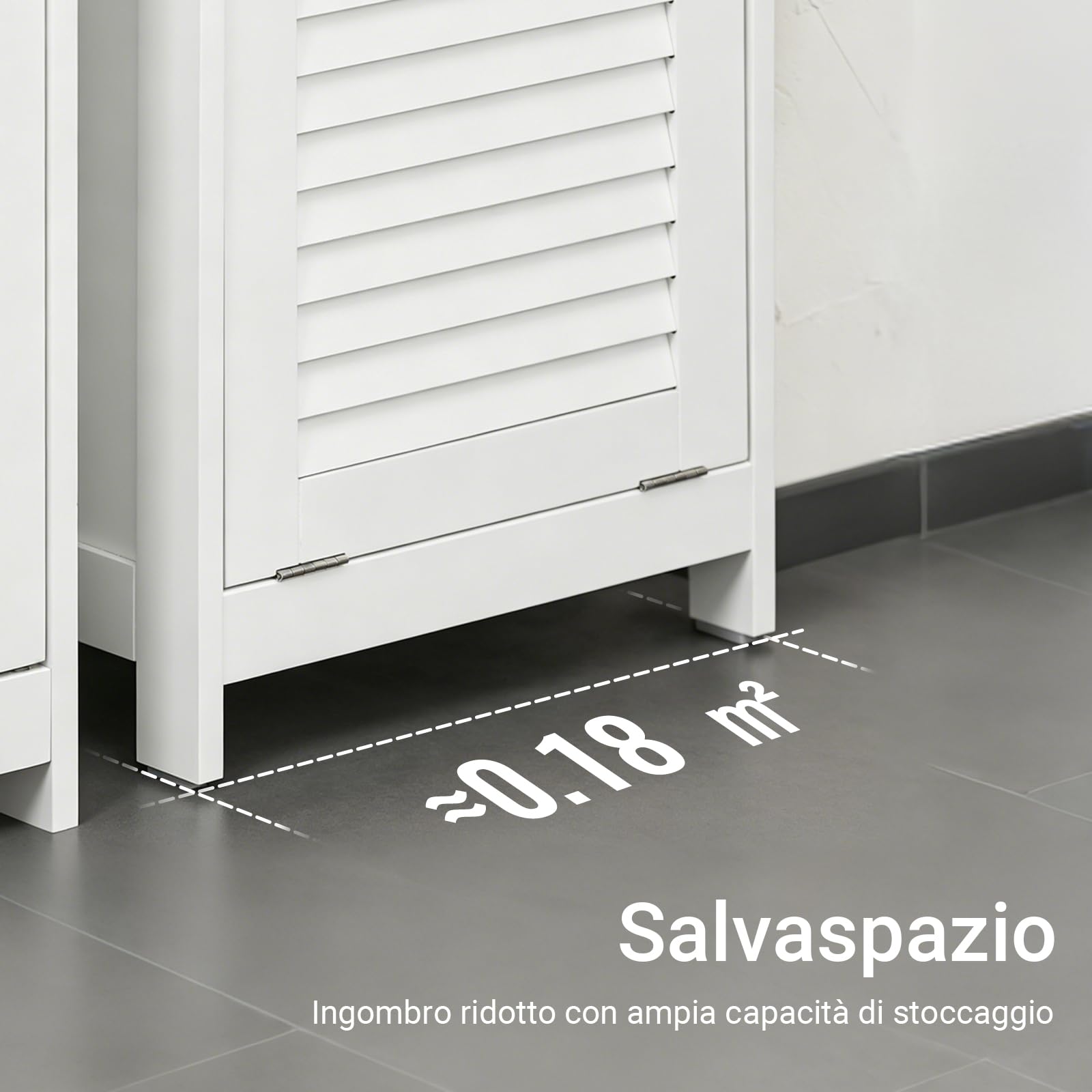 SoBuy Mobile Bagno Salvaspazio con Portabiancheria Armadietto Bagno Alto e Stretto per Ambienti Compatti, Mobiletto con Ripiani, Mobile Lavanderia Bianco 40x170x38 cm BZR124-W