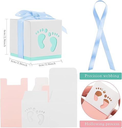 Miniatura 7 de Bolsas de baby shower, paquete de 100 cajas de regalo de baby shower, cajas de regalo de papel para recién nacidos, cajas de dulces pequeñas con
