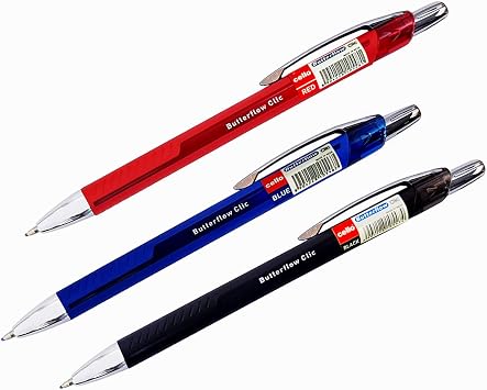 Cello Ballpoint Pen Blue Pens Butterflow Clic Retractable Ball Pens|Medium Point Biros Ballpoint Pens (0.8MM) Blue Pen, Pack of 5 | ideal for Office School and Home