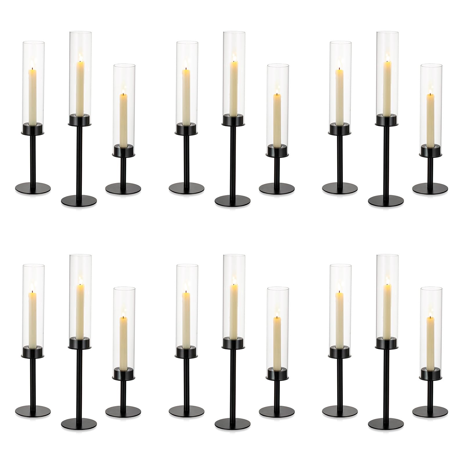 NUPTIO Hurricane Candle Holders Bulk 18 Pcs Black Tapered Candlesticks