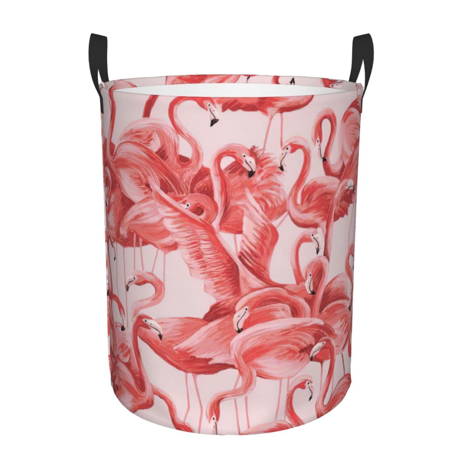 S Collapsible Round Flamingo Print Laundry Hamper