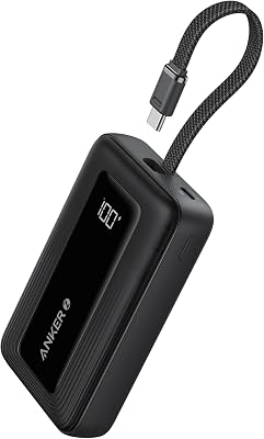 Anker Zolo Power Bank, 10,000mAh 30W High-Speed Portable Charger with Built-In USB-C Cable, Fast Charging Battery Pack for iPhone 17/17 Air/17 Pro/17 Pro Max/16/15 Series, Galaxy, iPad, and More
