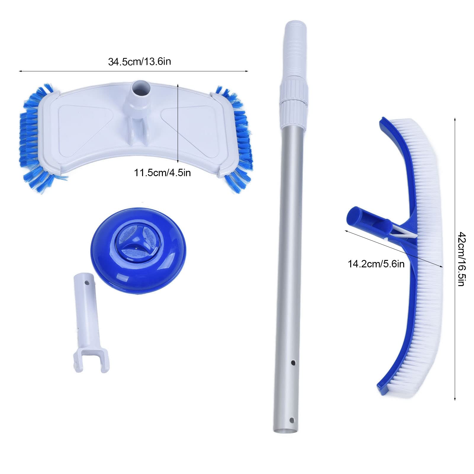 Cepillo de limpieza de piscina resistente con cerdas de nailon y clips EZ for limpiar paredes de piscina, azulejos y pisos, kit de cepillo de piscina de 18 pulgadas, kit de cepillo de piscina de 18 pu