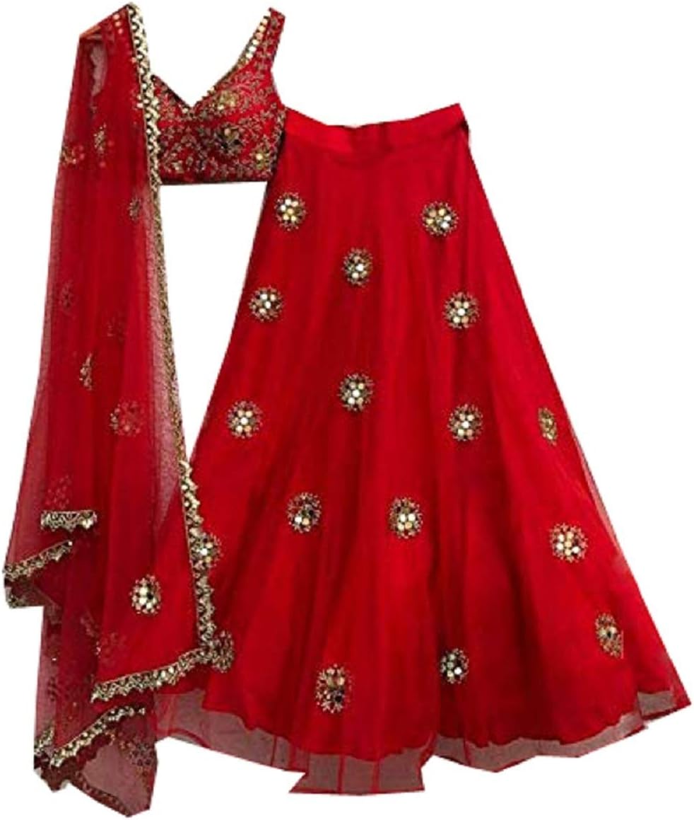 Nityanta fab Women's Cotton Lehenga Choli (NF-732_Red_Free Size)