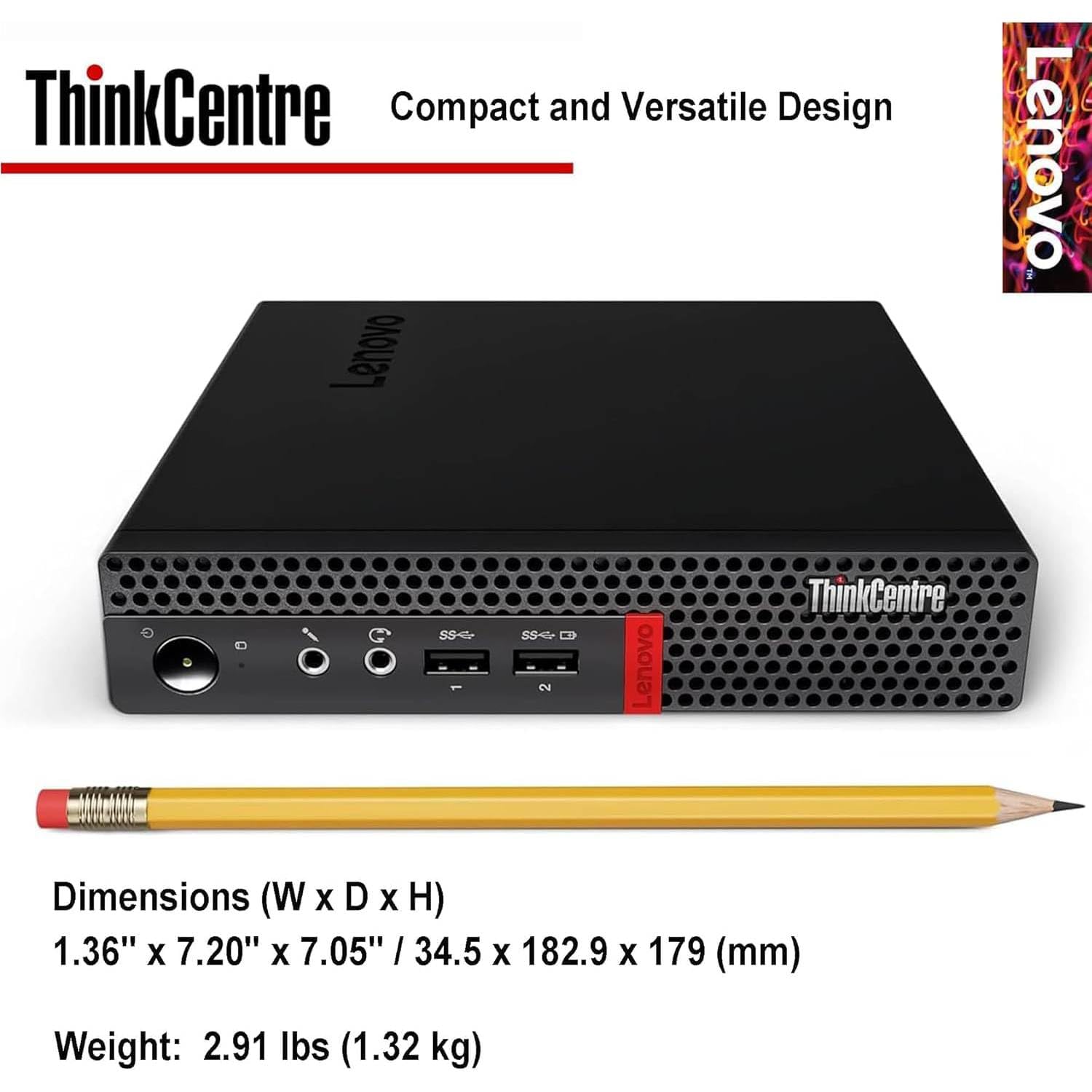 Lenovo ThinkCentre Mini Business Desktop, Ultra-Quiet Design, Dual-4K Monitor Support, AMD Dual-Core Processor, USB-C, Wi-Fi, RJ-45, Bluetooth, KB & Mouse, Windows 11 Pro (16GB RAM | 512GB SSD) — view 4