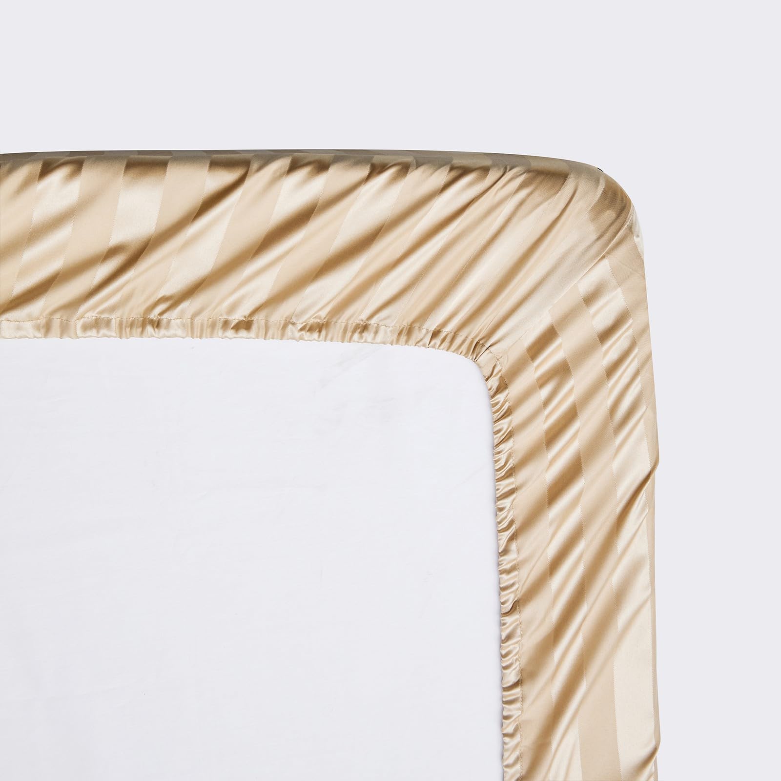 Boqingzhu Sábana bajera de satén de 160 x 200 cm, color beige y dorado, a rayas, microfibra, para colchón de hasta 30 cm