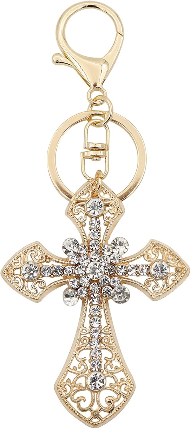 TTYY Stylish Rhinestone Cross Keychain - Sparkling Christian Car Key Ring for Women Men,Religious Gift for Purse Backpack Bag