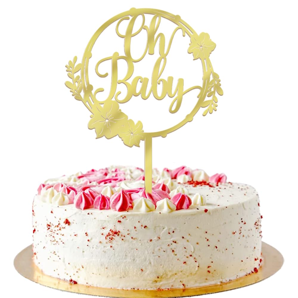 AROKIPPRY Acrylic gold Oh Baby Cake Topper, Baby garland Party Cake Decoration, for Baby Shower/Gender Reveal Party/Photo Booth Props supplies