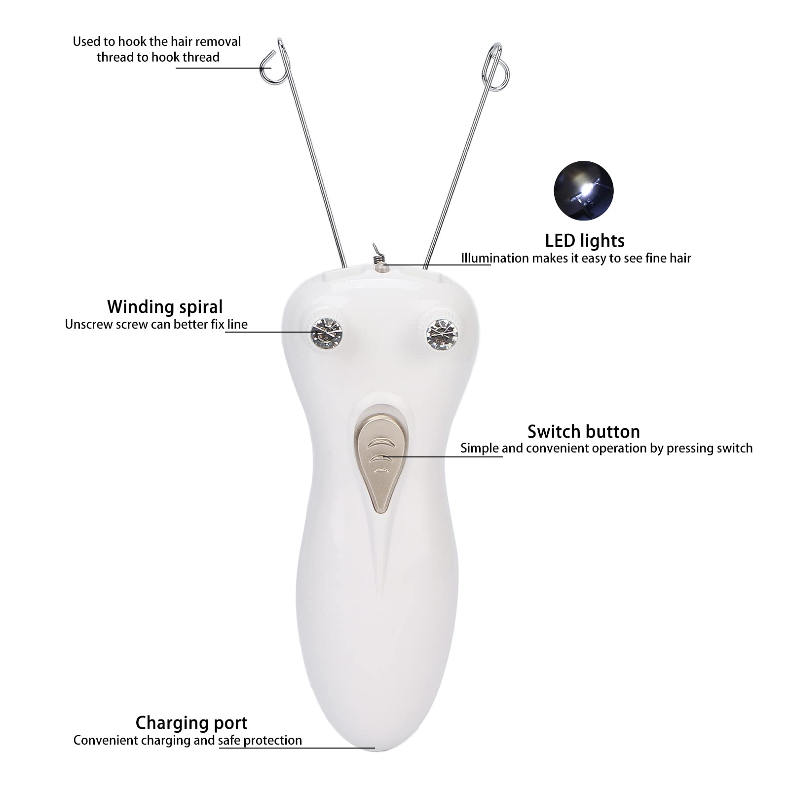 Depiladora de hilo de algodón inalámbrica, removedor de vello facial para damas recargable por USB, afeitadora de depilación sin dolor para cara, barbilla, labio superior, brazos
