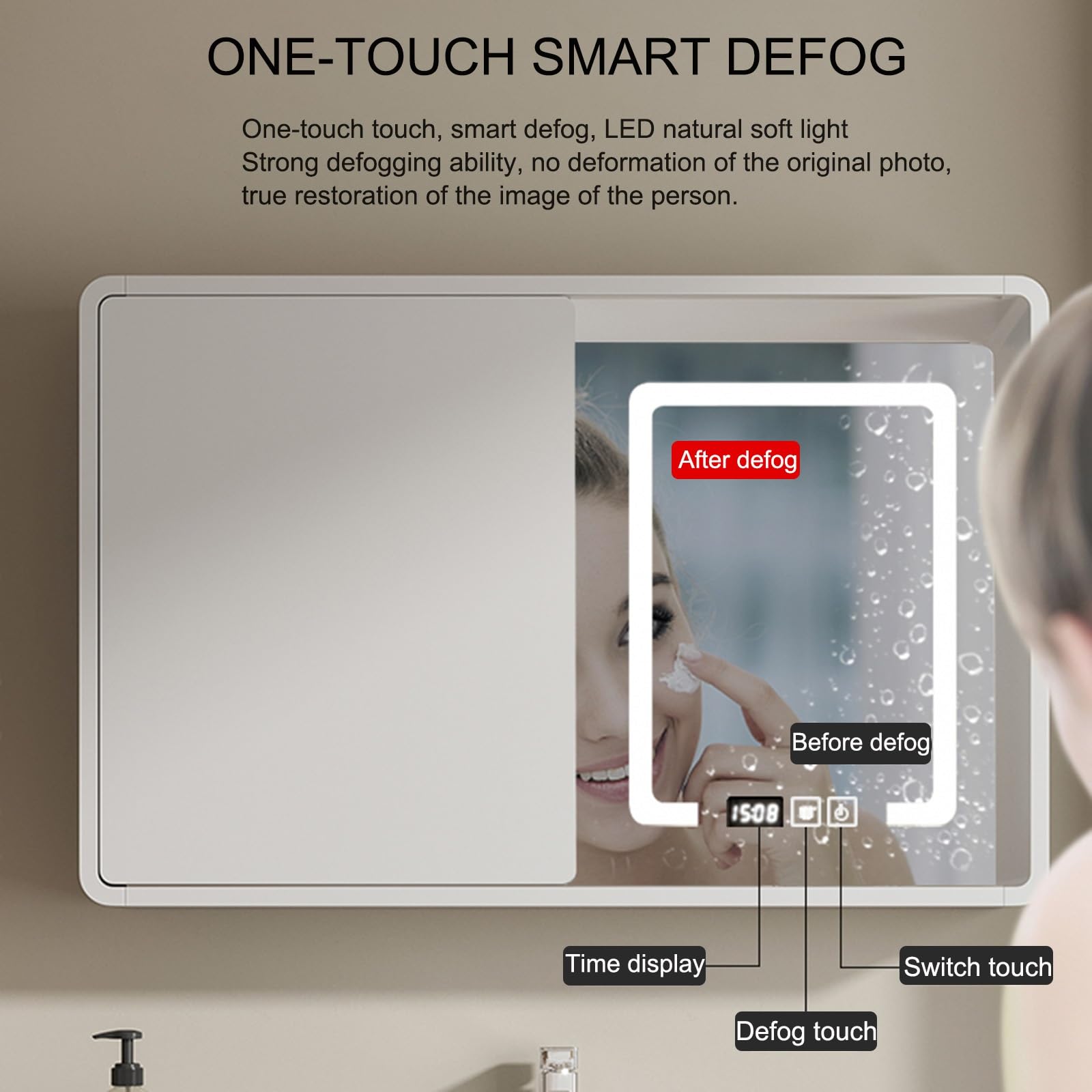 Armario espejo baño con luz,Specchio contenitore bagno,Smart mobile specchio bagno con LED luce,Armadietto da bagno sospeso,con interruttore tattile e funzione nebbia,con 3 Ripiani(Light brown,90X14X6