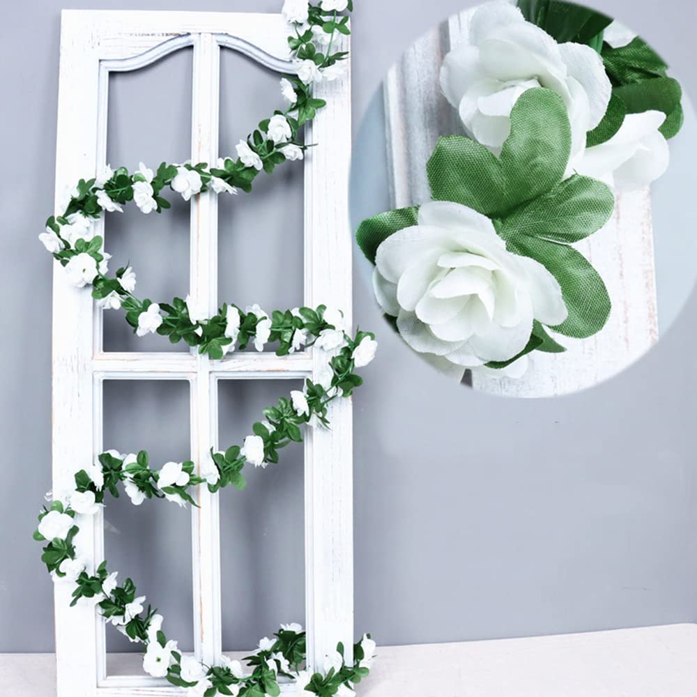Flores falsas – 4 plantas artificiales de vid de rosas de 32.8 pies para colgar hiedra rosa para el hogar, hotel, oficina, boda, fiesta, jardín, decoración artística (blanco) 4