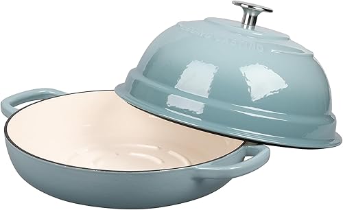 Miniatura 8 de Olla de horno holandés de hierro fundido esmaltado con tapa, horno de pan redondo para hornear pan de masa madre casero, 6 cuartos de galón, azul