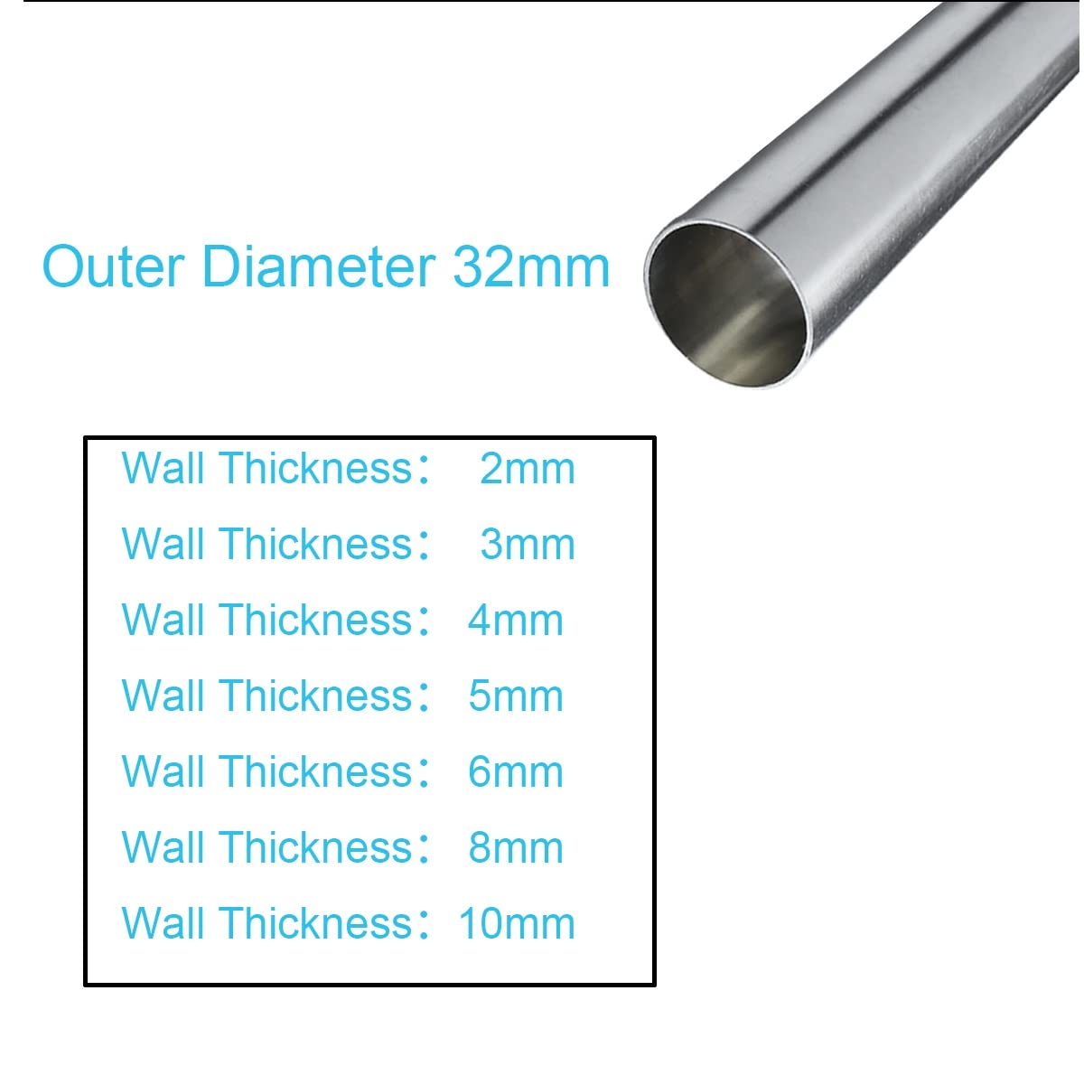 Edelstahl, nahtloser Stahl, 1 Stück nahtloses Rundrohr aus Edelstahl 304, 32 mm Außendurchmesser x 500 mm Länge, 2–10 mm Wandstärke, Silber(32x5mm)
