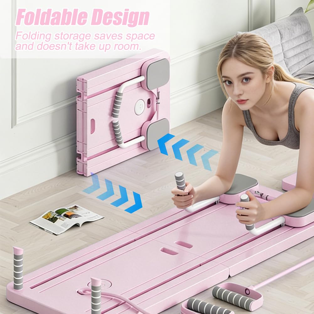 Planche de Pilates - Kit de réformateur de Pilates - Portable et pliable - Core, pliable, kit de machine de réformateur par Hogar Pilates Equipment Reformer Home Pilates (rose)