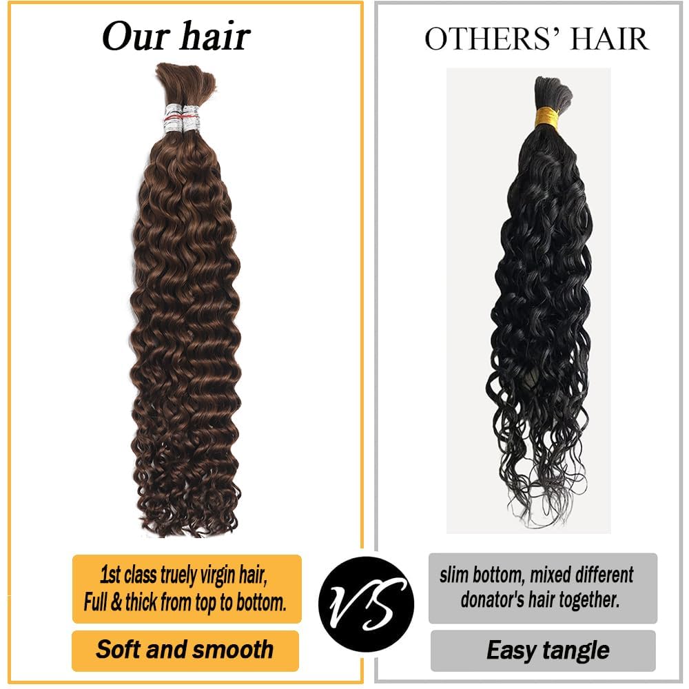 Miss Lee Human Hair Extension for Boho Knotless Braids, 100g (4#, 26inch), Wavy & Curly, Water Wave, No Weft, Weave Installation