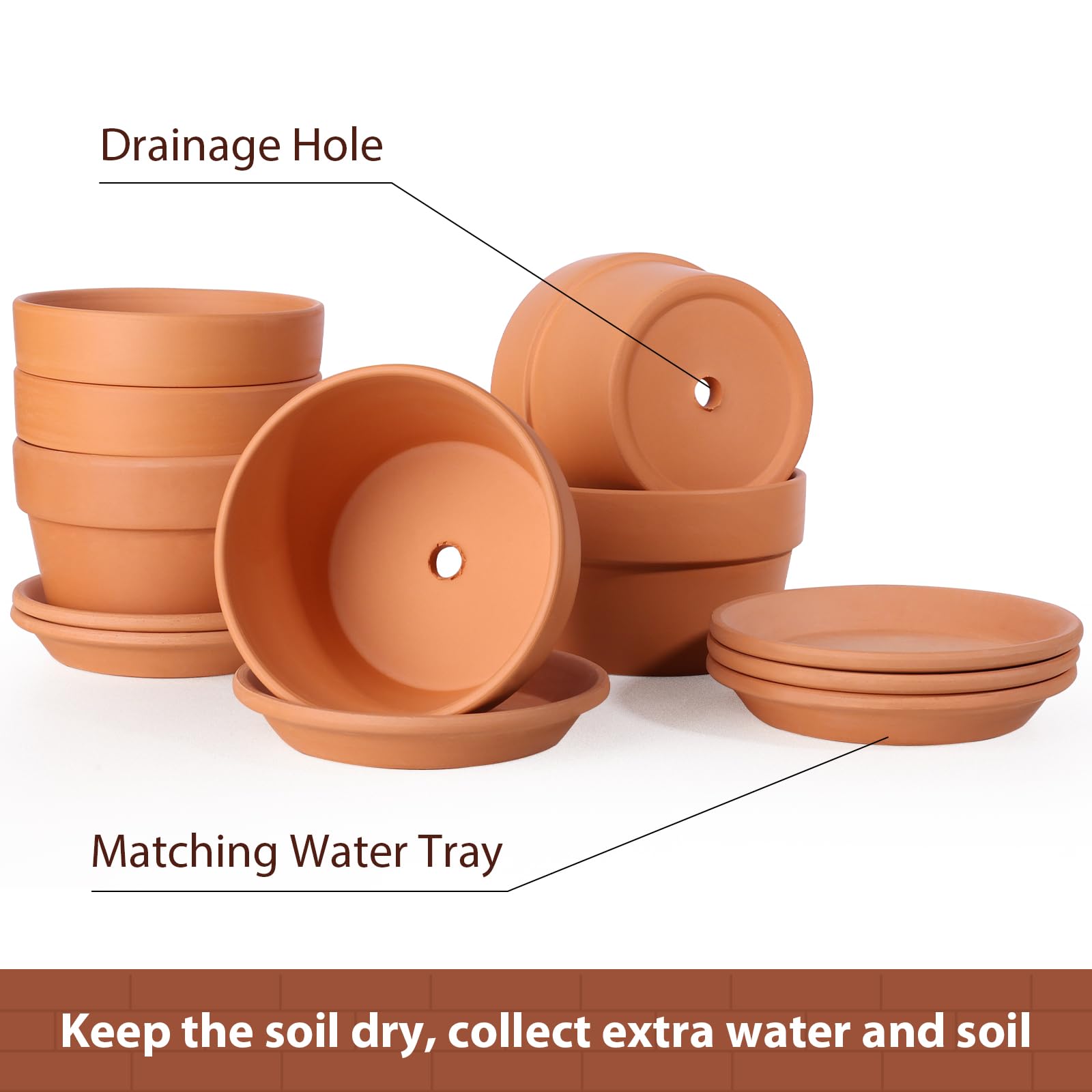 INGOFIN Terrakotta-Topf 25,4 Cm Mit Untersetzer – Atmungsaktiv Mit Drainageloch