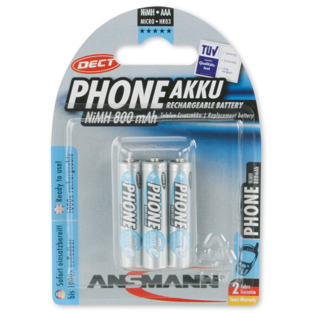 Ansmann MaxE NiMH Rechargeable AAA Battery, 800mAh, 1.2V