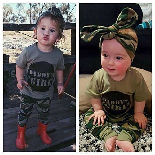 Camo Baby Girl Clothes, Toddler Infant Camouflage Short Sleeve T-Shirt Tops Green Long Pants Outfit Headband Casual Outfit (Girl, 12-18Months) #TOP1