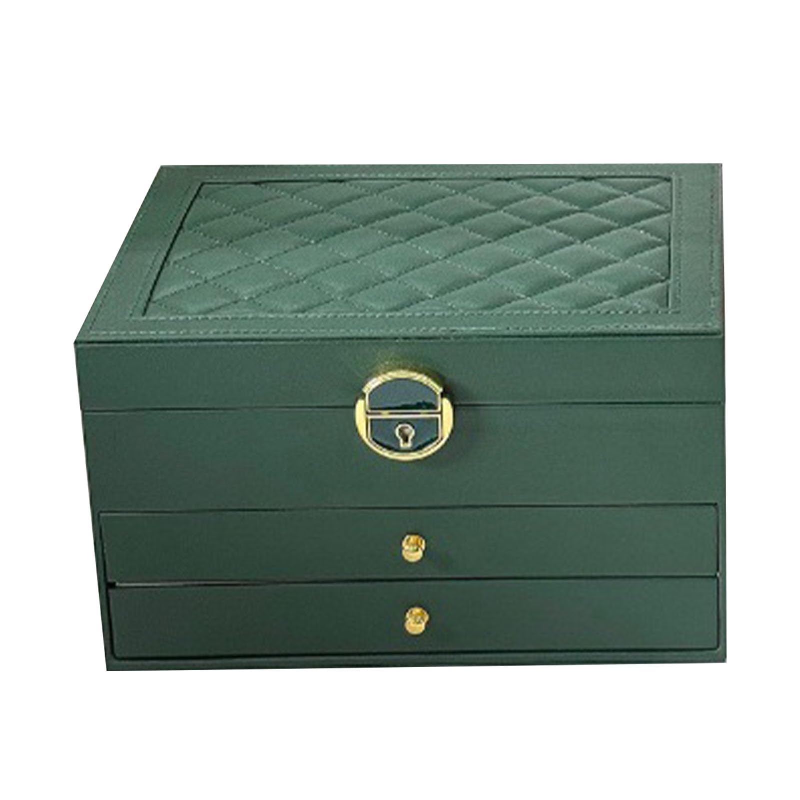 Boîte à bijoux à 3 couches en cuir PU vert de 23 cm pour ranger vos bagues et colliers