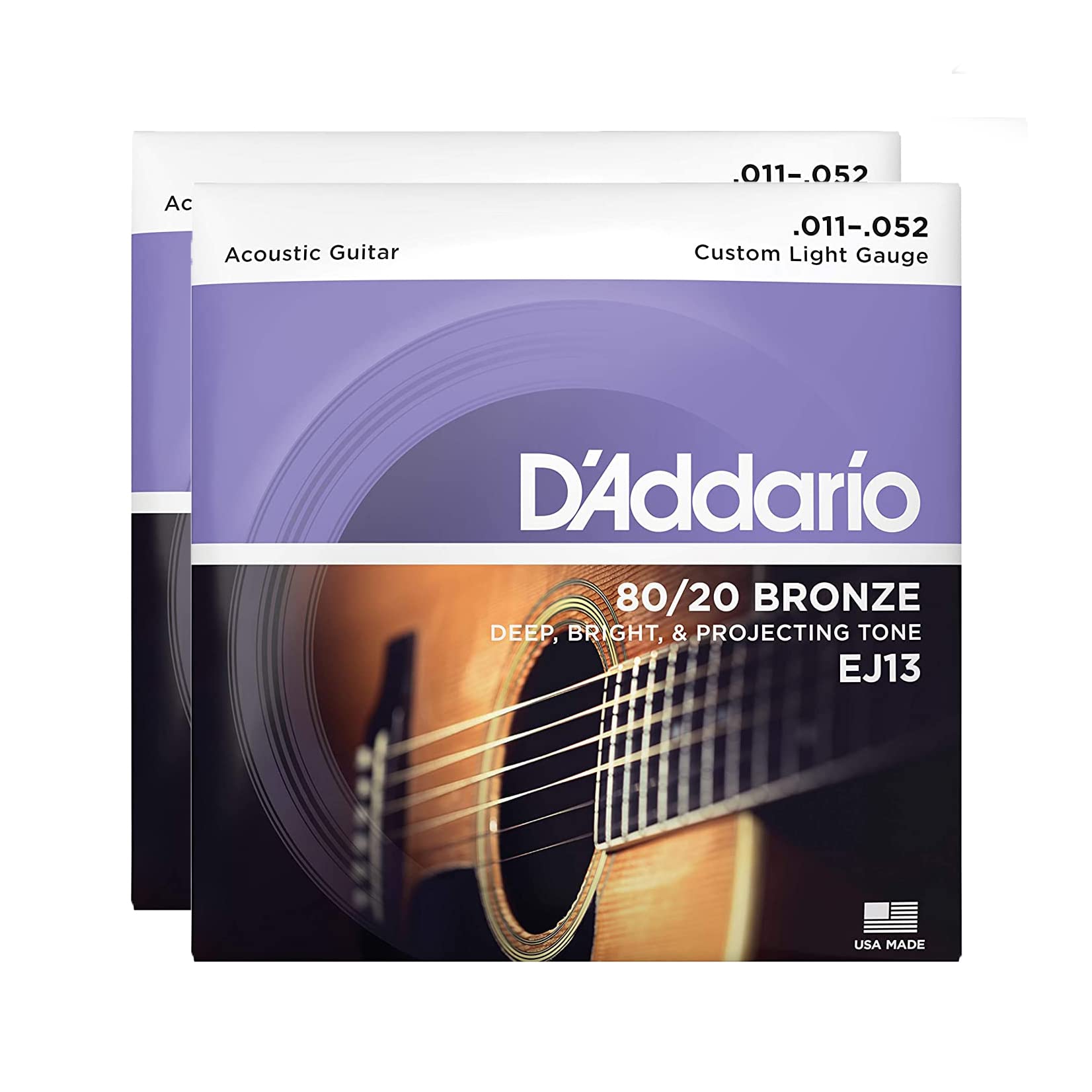 EJ13 80/20 Bronze Acoustic Guitar Strings, Custom Light, 11-52 (2 Pack)