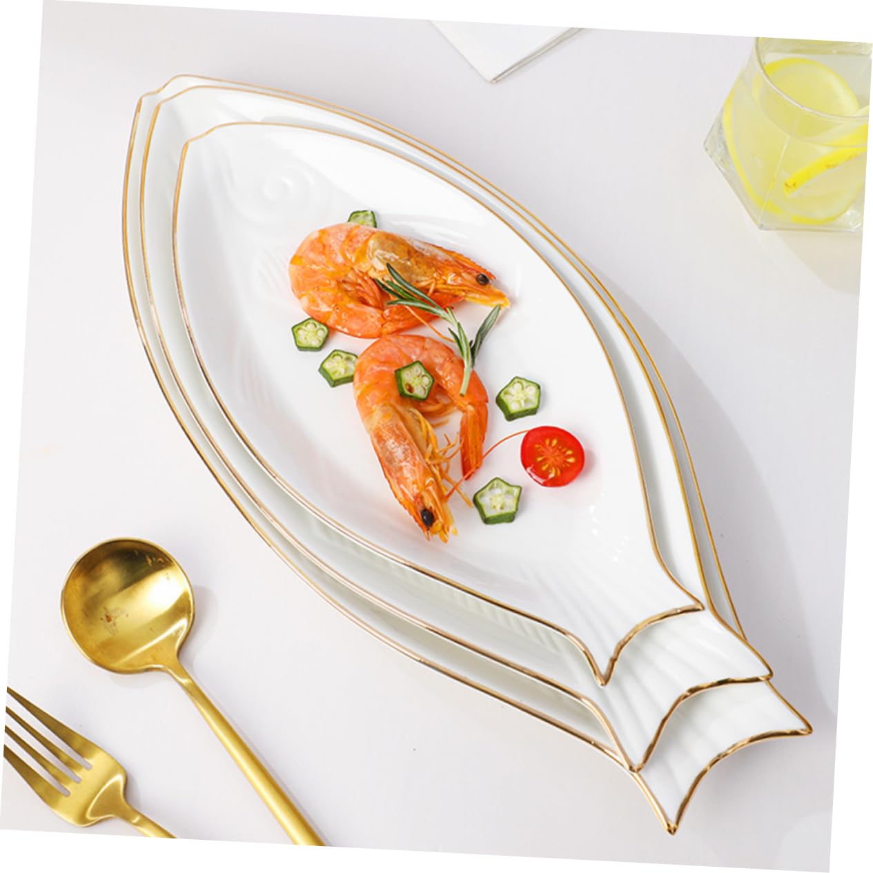 Zerodeko Plato de Cerámica Forma de Pez Blanco para Sushi y Aperitivos | Apto para Cafetería y Pastelería, Resistente al Calor, Fácil de Limpiar, Diseño Decorativo