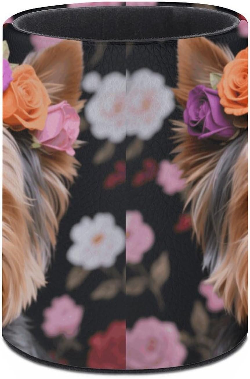 Office Yorkie Floral Desk Organizer Pen Holder Round image 3