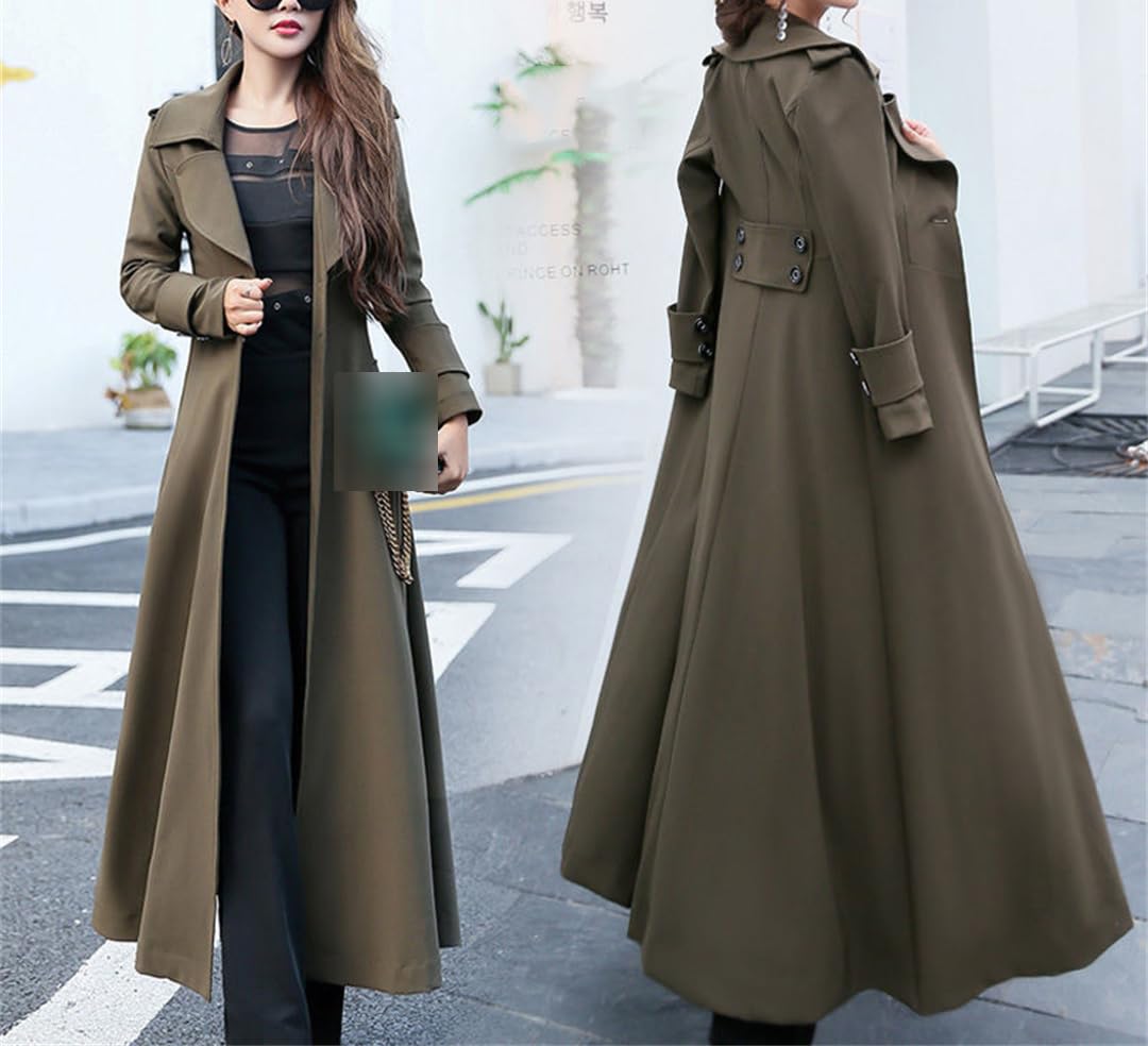Primavera Autunno Lungo Trench Cappotto Donna Collezione Spessa Pulsante Singolo Femminile Giacca A Vento
