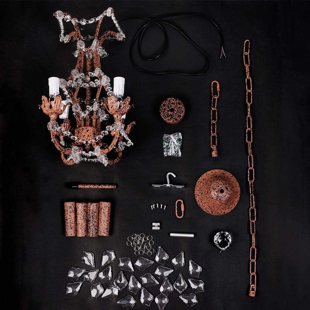 Industrial Vintage Lighting Crystal Ceiling Chandelier 4 Lights Iron Metal Birdcage Chandelier Hanging Pendant Ceiling Lamp Fixture for Kitchen Dining Room