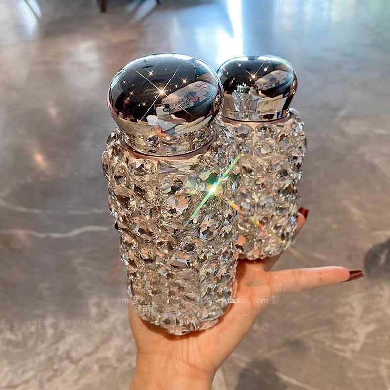 Diamentowa termos, butelka termiczna, w kształcie wiertła Bling Rhinestone butelka na wodę kryształowy kubek termosowy kubek podróżny ze stali nierdzewnej diamentowa kolba butelka próżniowa(220ml)