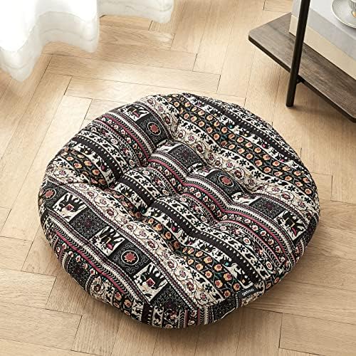 Getmo Resin Meditation Floor Pillow,Large Round Boho Floor Cushion, Mandala Bohemian Floor Pillows Cushion Seating for Yoga Living Room Balcony Office Outdoor Tatami,22x22 Inch,Elephant Red